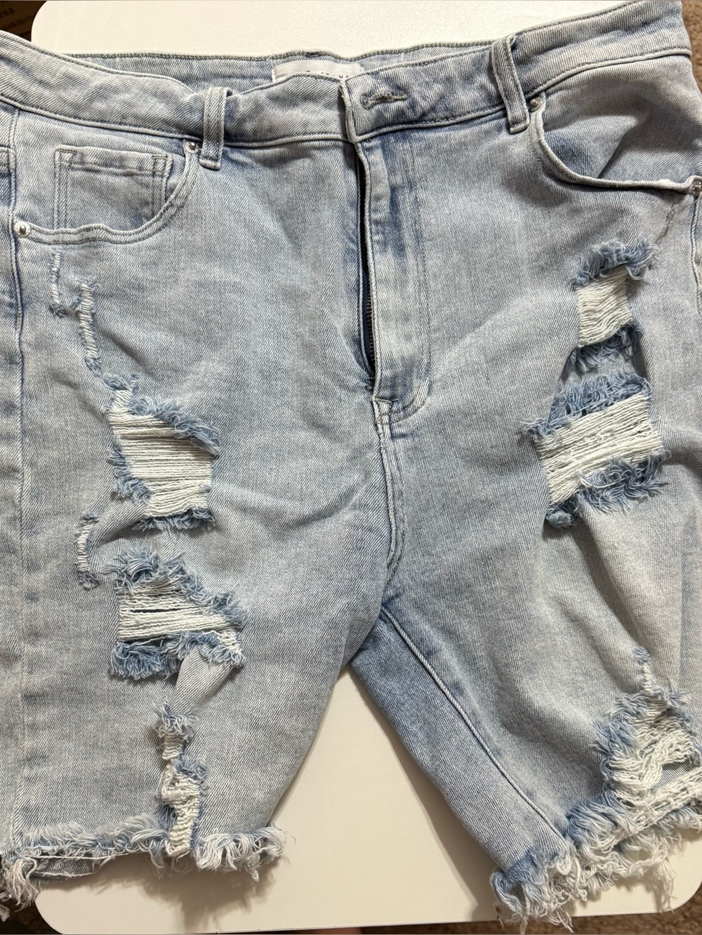 Light Wash Distressed Risen Shorts